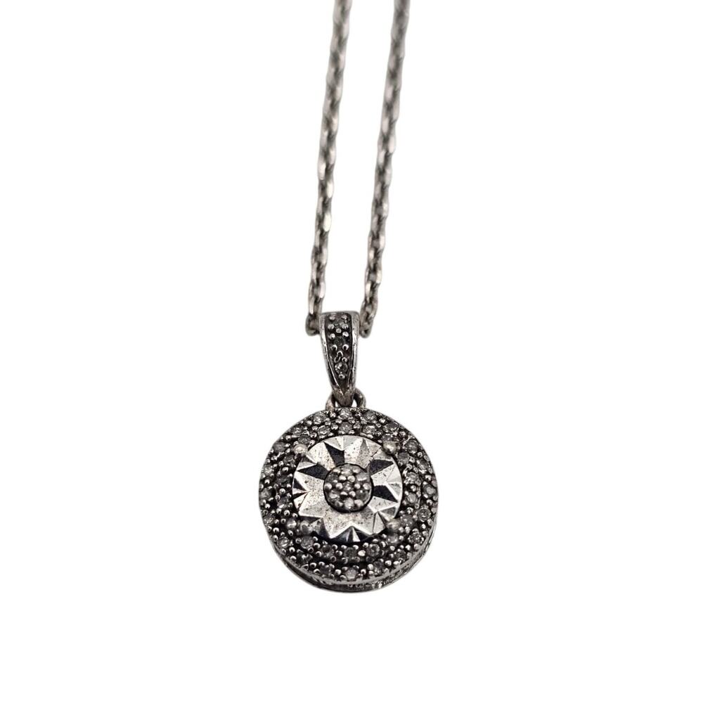 Sterling Silver Round Diamond Pave Pendant Necklace - Picture 2 of 8